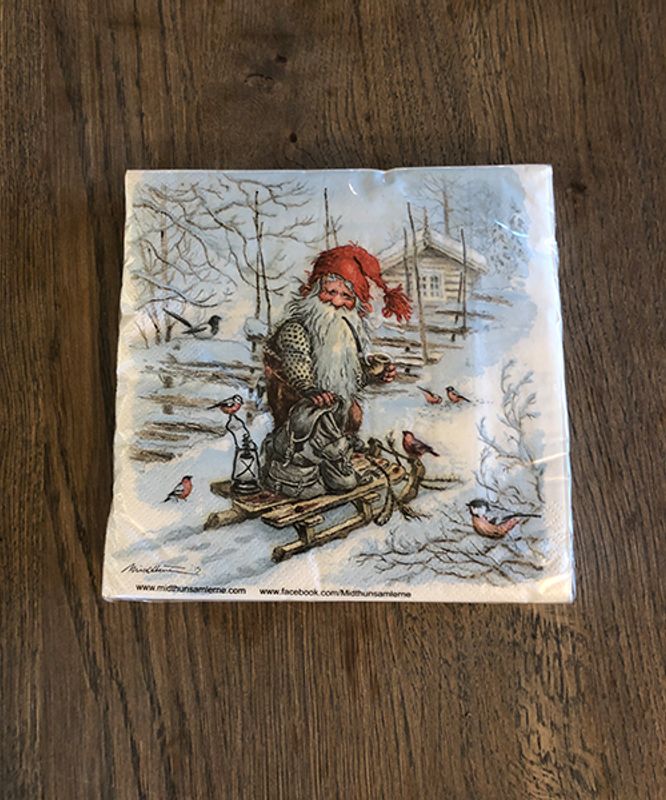 1 pakke juleservietter med trykt nissemotiv