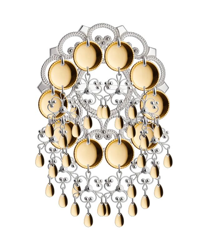 Sølje med 16 mm trådkantlauv, kvit/forgylt